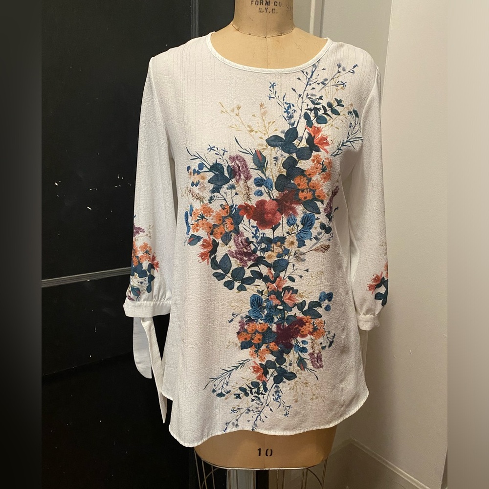 Indigo Soul White Blouse with Floral Design